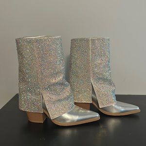 Azalea Wang Rhinestone Silver Boots
